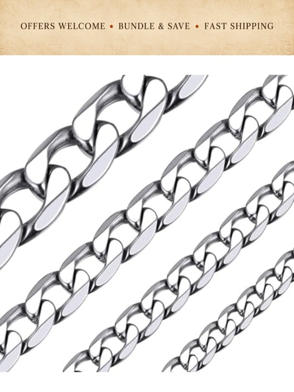 Cuban Link Chain Necklace Stainless Steel 14K Gold Plated Curb